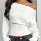 Women's Off-Shoulder Ribbed Knit Sweater