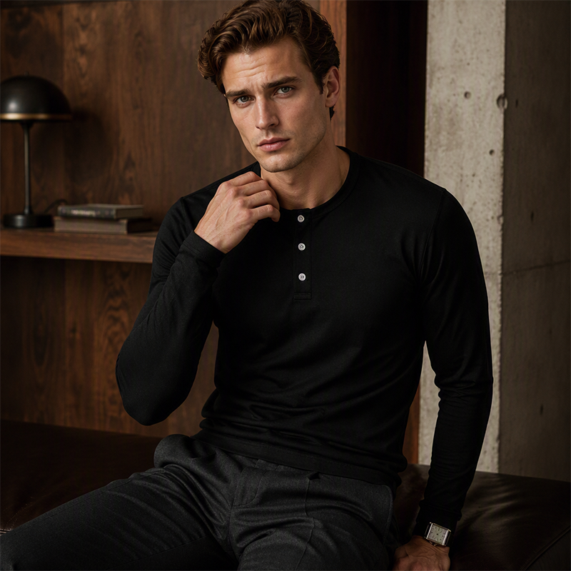 🍂 Men’s Casual Henley Long-Sleeve Shirt – Timeless Style & Everyday Autumn Comfort