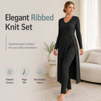 ✨ Easy Everyday Comfort 🦋 Women's Ribbed Longline Top & Slim-Fit Pants 2-Piece Set