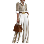 Women’s Casual Striped Shirt & Wide Leg Pants