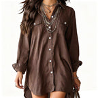 🌿 Easy, Breezy Comfort | Women's Cotton-Linen Long-Sleeve Shirt Dress