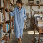 ✨ Easy Denim Style | Women's Relaxed Button-Front Denim Shirt Dress