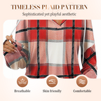 Women's Plaid Hooded Long Sleeve Drawstring V Neck Shirts