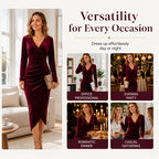 Women's V-Neck Velvet Ruched Bodycon Dress