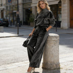 Women’s Casual Warm Top & Wide Leg Pants 2-Piece Set