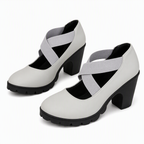 📢📢50% Off!!!🎉✨Women's Mary Jane shoes with a round toe, crisscross straps, block heel, platform, and cutouts, high heels