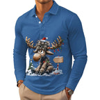 Men's Moose Print Long Sleeve Collared Top