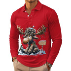 Men's Moose Print Long Sleeve Collared Top