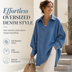 💙 Soft Denim, Standout Shape | Women's Batwing V-Neck Asymmetrical Denim Top