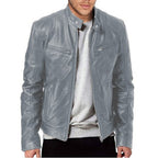 💯 Premium Look, Everyday Ease | Men's PU Leather Stand-Collar Zip-Up Jacket
