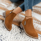 Women's Side Zipper Low Heel Ankle Boots