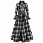 ✨ French-Inspired Elegance | Women's Plaid Cinched-Waist Pleated A-Line Dress
