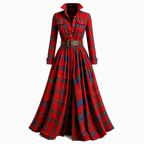 ✨ French-Inspired Elegance | Women's Plaid Cinched-Waist Pleated A-Line Dress