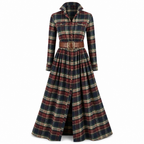 ✨ French-Inspired Elegance | Women's Plaid Cinched-Waist Pleated A-Line Dress