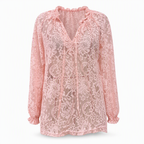 🌸 Delicate Floral Lace, Effortless Drape | Women's Loose-Fit Crochet Blouse