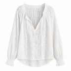 🌸 Delicate Floral Lace, Effortless Drape | Women's Loose-Fit Crochet Blouse