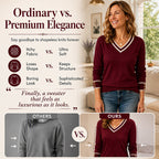 Women's Elegant Contrast V-Neck Knit Top