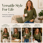 Women's Elegant Contrast V-Neck Knit Top
