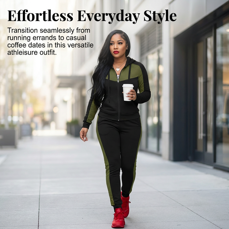 Women's 2-Piece Color-Block Tracksuit Set