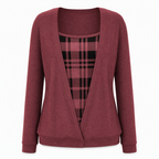 Women's Layered Look Plaid Knit Top