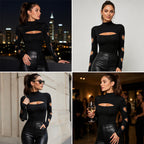 Women's Heart Cutout Mock Neck Slim Fit Top