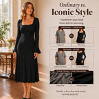 Women's Square Neck Flare Sleeve Midi Dress