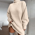 🧶 Cozy High Neck, Flattering Relaxed Drape | Women's Knit Sweater Dress