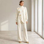 Women's Elegant Turtleneck Sweater & Wide-Leg Pants Set