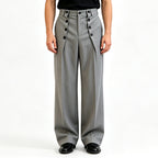 💼 Tailored Waist, Effortless Drape | Men's Double-Breasted High-Waist Pants