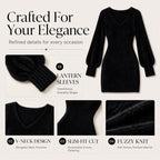 Women's V-Neck Fuzzy Knit Mini Dress