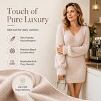 Women's V-Neck Fuzzy Knit Mini Dress