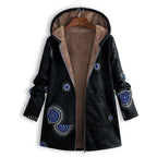 🍂 Artistic Everyday Style | Women’s Vintage Leaf Print Hooded Coat