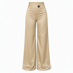 Elegant Satin High Waisted Wide Leg Pants with Asymmetrical Waist