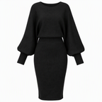 ✨ Defined Waist, Elegant Batwing Drape | Women's Ribbed Knit Midi Dress