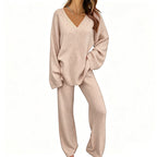 Women's Knit V-Neck Sweater & Wide-Leg Pants Set