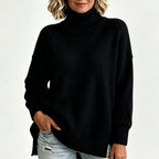 🧶 Relaxed Ribbed Fit, Easy Side-Slit Style | Women's Turtleneck Sweater