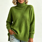 🧶 Relaxed Ribbed Fit, Easy Side-Slit Style | Women's Turtleneck Sweater