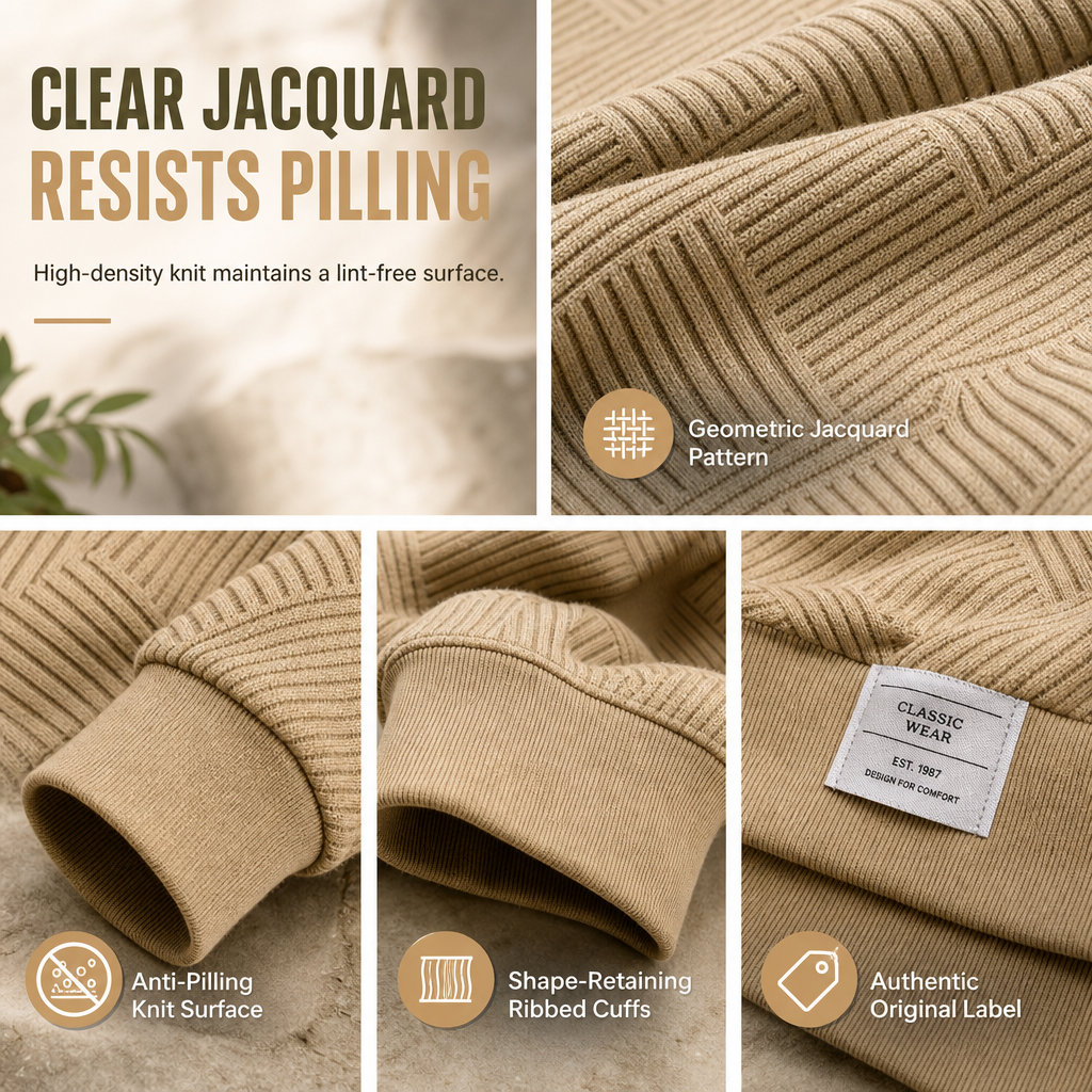 🔥Men's Thickened Jacquard Crewneck Sweatshirt – Relaxed Fit, Stylish Textured Design & Everyday Comfort for Chilly Fall and Winter Days!