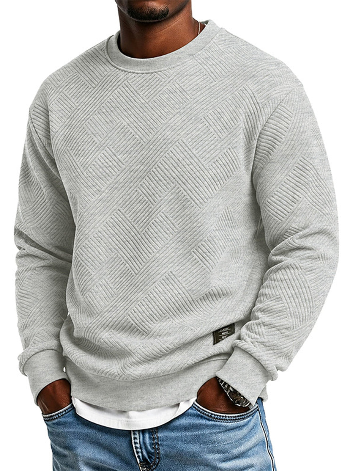 🔥Men's Thickened Jacquard Crewneck Sweatshirt – Relaxed Fit, Stylish Textured Design & Everyday Comfort for Chilly Fall and Winter Days!