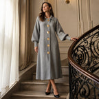 📏Maxi Length, Elongating & Versatile👗 Women's Ribbed Knit Maxi Dress – Lengthening Silhouette & Lantern Sleeves | Elegant & Easy to Style ✨