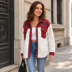 Women's Plaid Plush Patchwork Button-Down Jacket