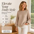 Women's Casual Lantern Sleeve Ribbed Knit Pullover