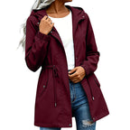 Women's Mid-Length Hooded Windbreaker Jacket