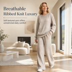 ⚡Free Shipping🌸Women's Autumn Winter Ribbed Knit Two Piece Set Casual Long Sleeve Top and Wide Leg Pants