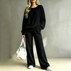 ⚡Free Shipping🌸Women's Autumn Winter Ribbed Knit Two Piece Set Casual Long Sleeve Top and Wide Leg Pants