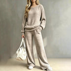 ⚡Free Shipping🌸Women's Autumn Winter Ribbed Knit Two Piece Set Casual Long Sleeve Top and Wide Leg Pants