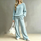 ⚡Free Shipping🌸Women's Autumn Winter Ribbed Knit Two Piece Set Casual Long Sleeve Top and Wide Leg Pants