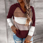 Women's Color Block Hollow-Out Knit Hoodie