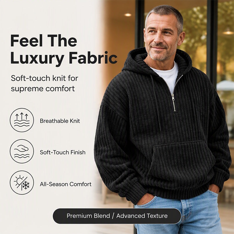 Men's Casual Half-Zip Corduroy Hoodie