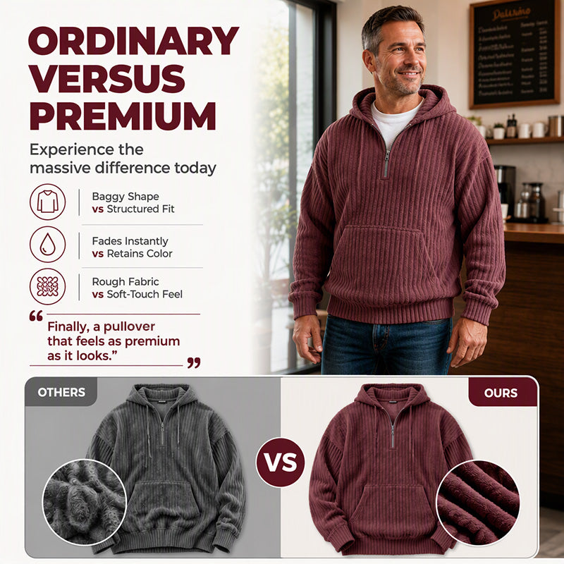 Men's Casual Half-Zip Corduroy Hoodie